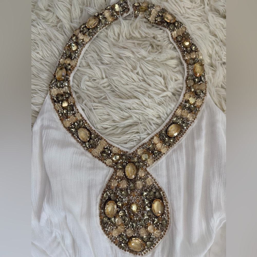 Boston Proper Sequin Polka Dot Maxi in White/Gold XL - Picture 4 of 6